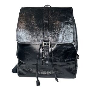 Fossil Rucksack Emerson Black Aged Leather Backpack Flap Drawstring Unisex